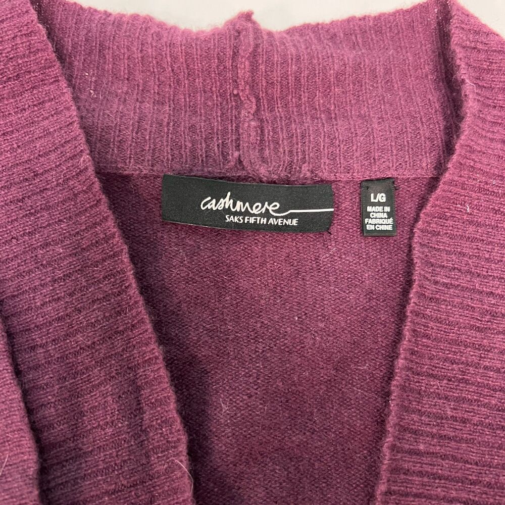 Saks Fifth Avenue Cashmere Cardigan Sweater Women's L Large Purple Open Front - Picture 2 of 5